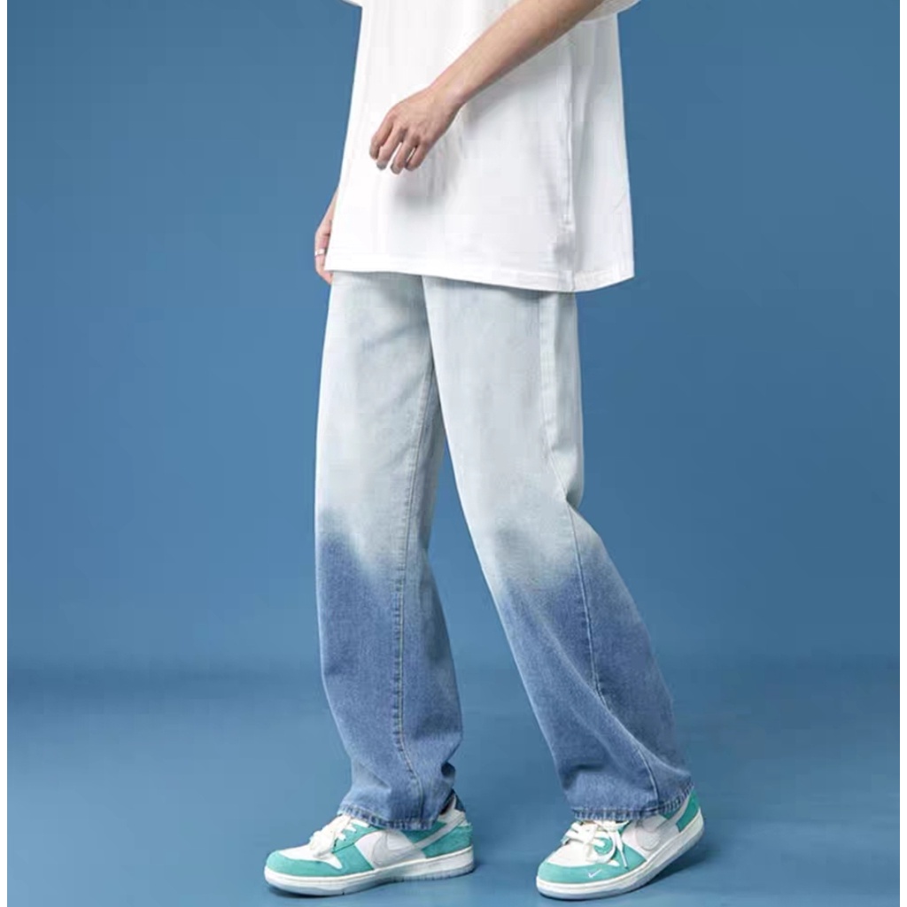 Quần jean nam baggy ống rộng wash 2 màu thời trang - quần bò nam - phong cách hàn quốc-Ống Suông Unisex