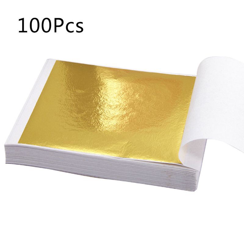 Set 100 Tấm Giấy Lá Vàng / Bạc Nhân Tạo Dùng Để Trang Trí Tường Diy