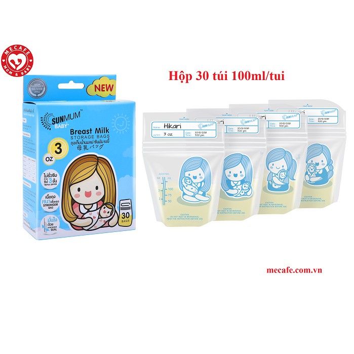 Hộp 30 Túi Trữ Sữa Mẹ 100ml Không BPA Sunmum Thái Lan (Tem niêm yết)