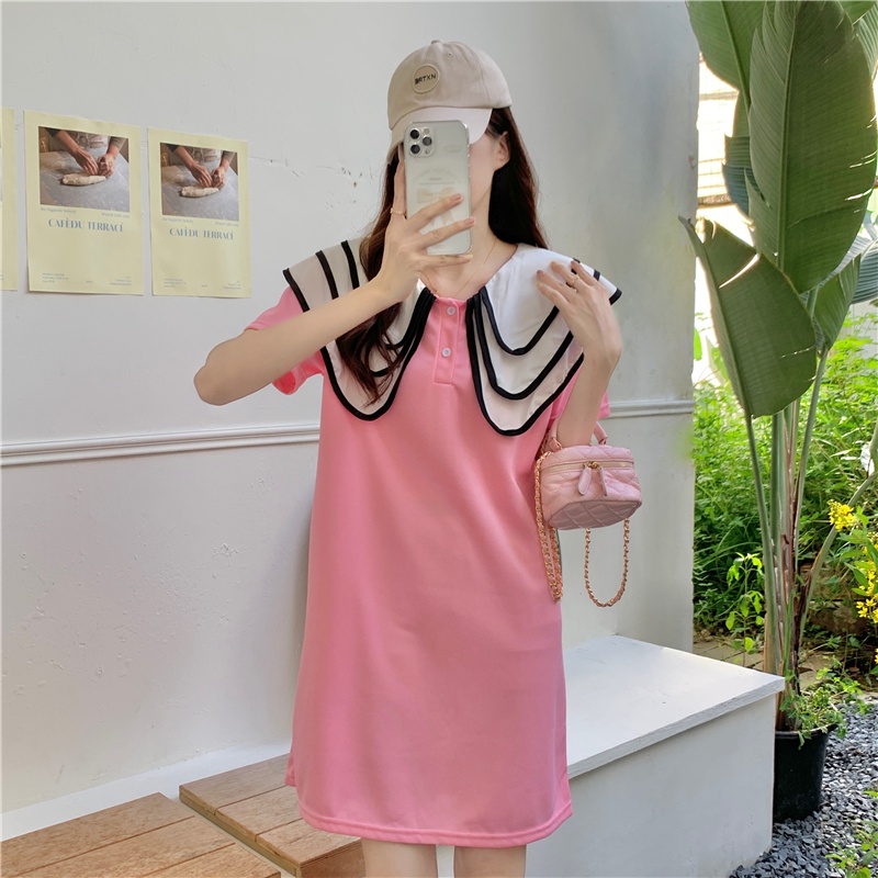 Đầm SUXI tay ngắn cổ búp bê dáng rộng thiết kế đơn giản thời trang mùa hè cho nữ