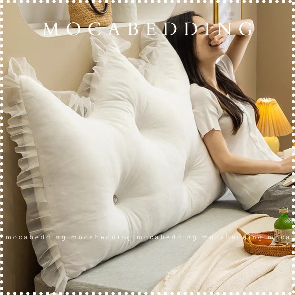 (6 màu) Gối Tựa Đầu Giường Nỉ Nhung Đính Khuy Viền Ren Cao Cấp 1m5 / 1m8 chuẩn 3 lớp - Moca Bedding