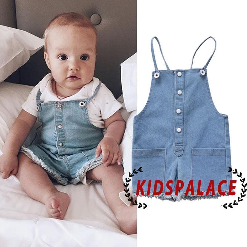 Set Áo Liền Quần Denim + Quần Short + Băng Đô Xinh Xắn Cho Bé Gái