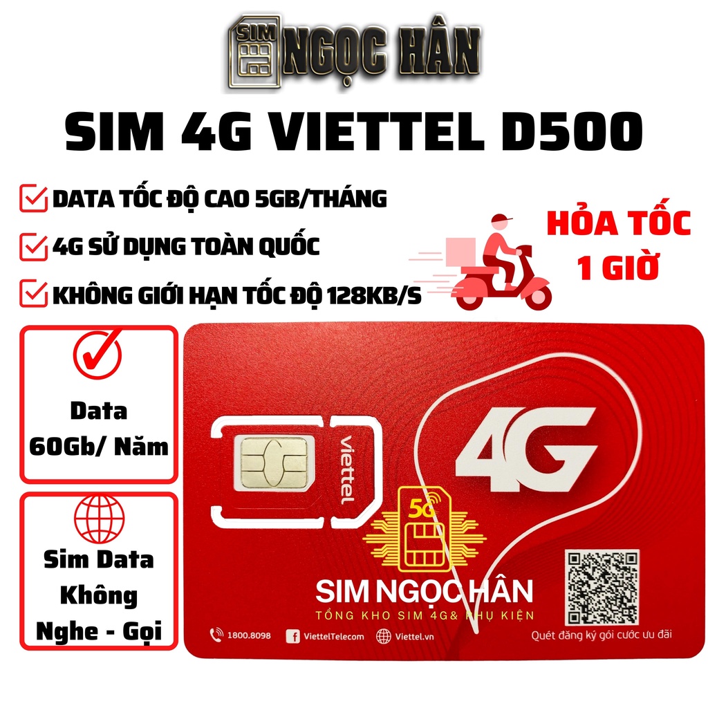 Sim Viettel D500 - D500T 5Gb/tháng - Sim 4G Trọn Gói 1 Năm Không Nạp Tiền - NGHE GỌI ĐƯỢC
