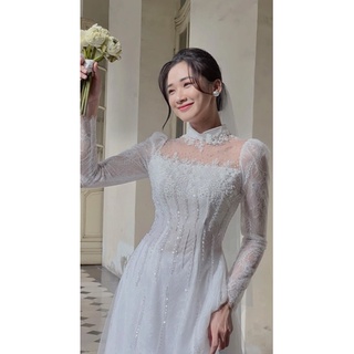 Áo dài cưới hỏi đẹp trắng thiết kế đẹp