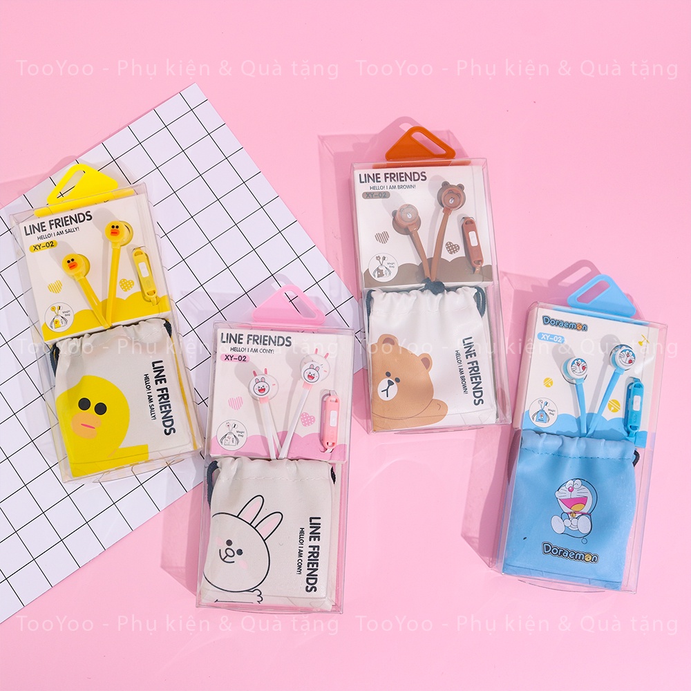 Tai nghe nhét tai có mic kèm túi đựng dây rút nhiều mẫu dễ thương cute TY0255