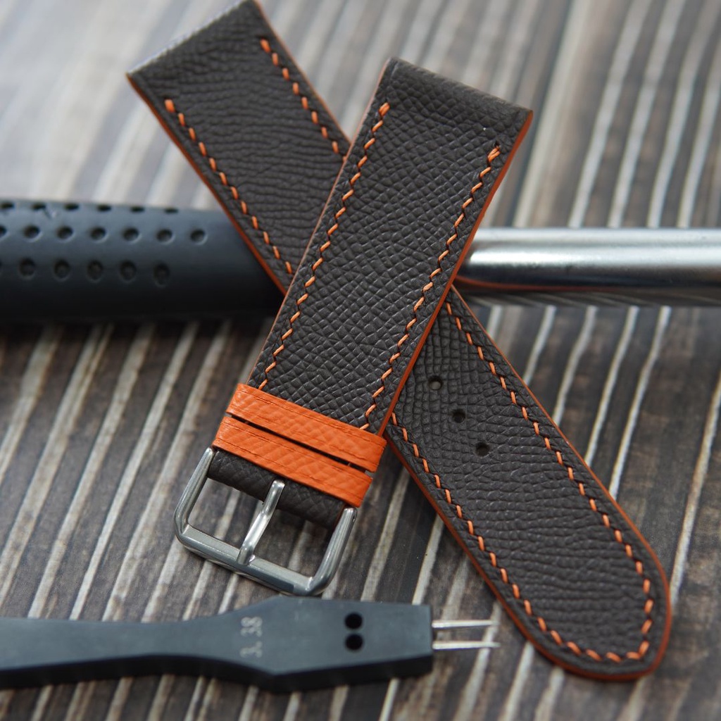 Dây đồng hồ handmade 18mm 20mm 22mm dây đồng hồ Epsom phối màu cam lót Zermatt nhập khẩu từ Pháp Q48- giá rẻ nhập khẩu