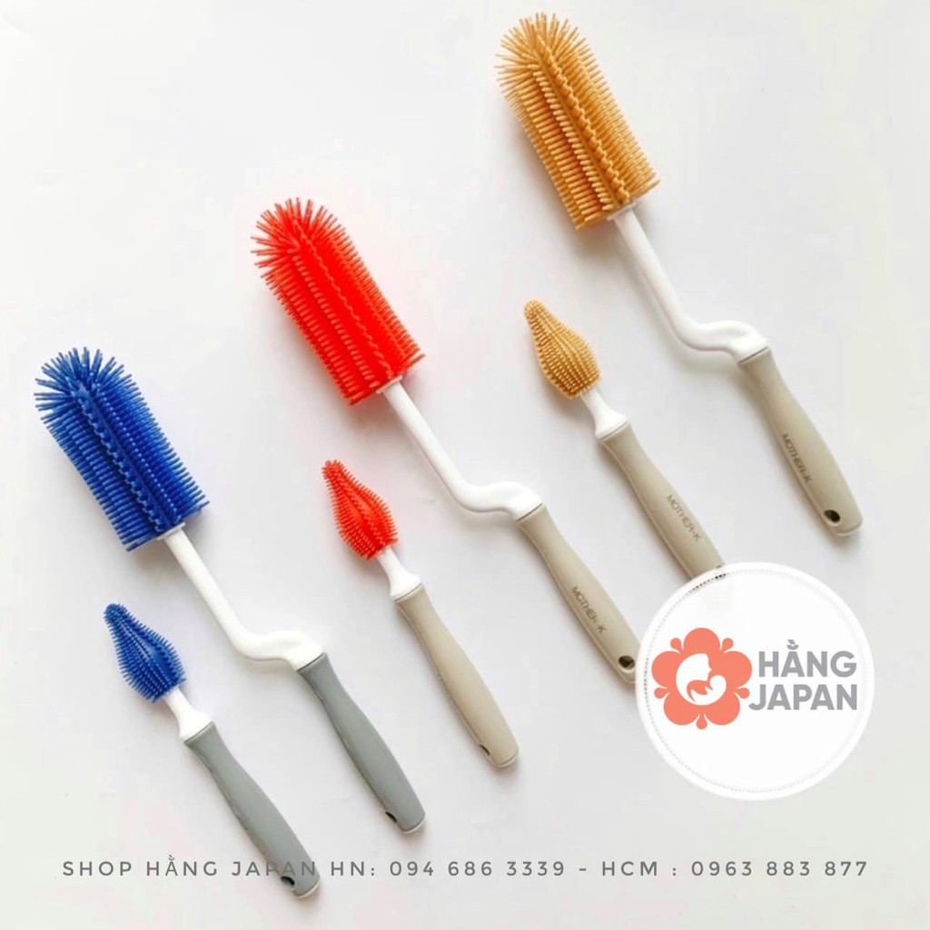 Bộ cọ rửa bình sữa/ núm ty silicone Mother-K - Thiết kế đặc biệt, linh hoạt