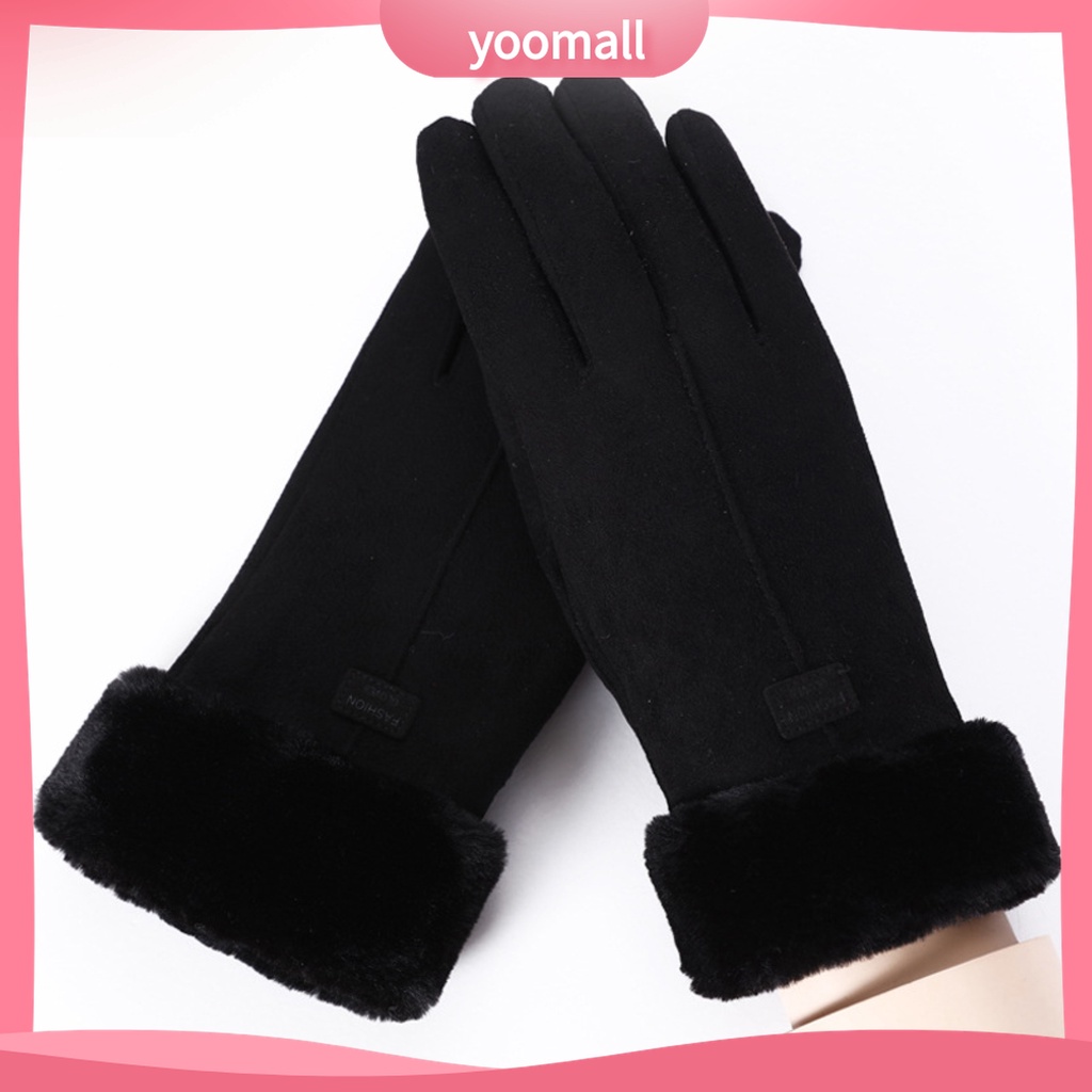 Yomall♡ Găng Tay Da Lộn Lót Lông Dày Giữ Ấm Cảm Ứng Màn Hình Cảm Ứng Thời Trang Thu Đông Dành Cho Nữ