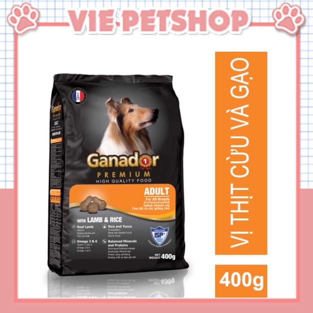 [GIÁ TỐT] Combo 10 Gói Thức Ăn Hạt Cho Chó Trưởng Thành GANADOR Vị Thịt Cừu Và Gạo Gói 400Gr | Vie PETSHOP