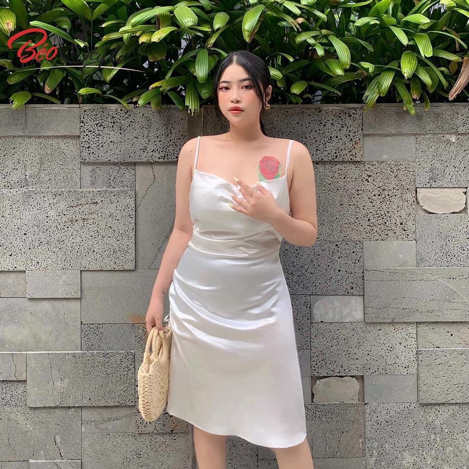 Đầm lụa rút dây xẻ tà cổ đổ sexy siêu hot Bigsize DABS034 Dành cho các nàng từ 55-95kg-Mặc đi chơi, dự tiệc , công sở | BigBuy360 - bigbuy360.vn