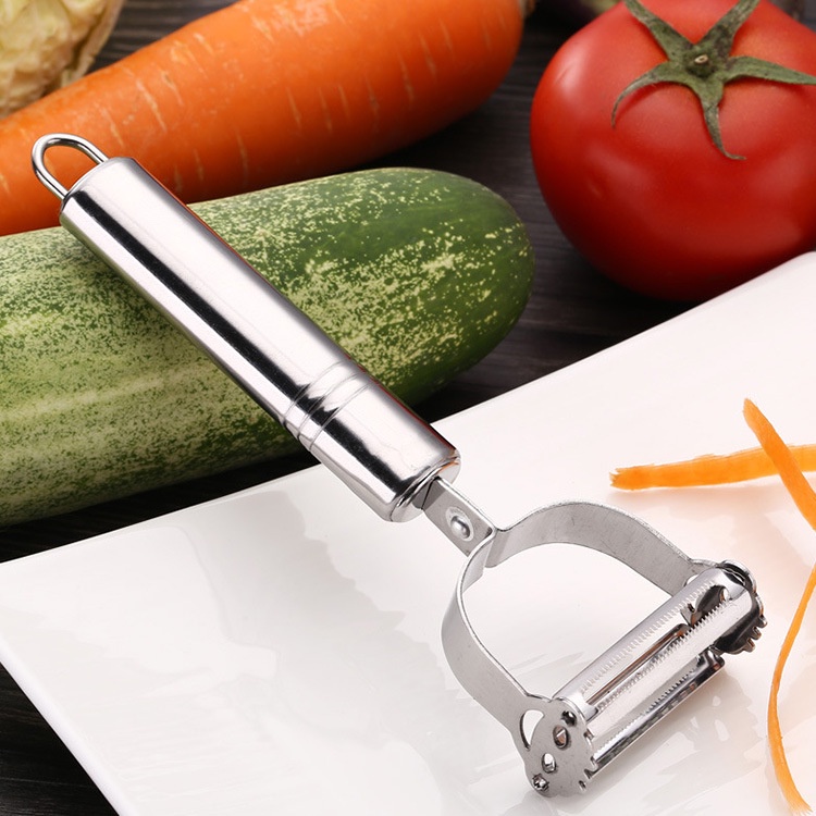 Nạo củ quả inox đa năng 2 in 1 chống han gỉ. Kết hợp bào sợi rau củ nhanh chóng - tiện lợi.
