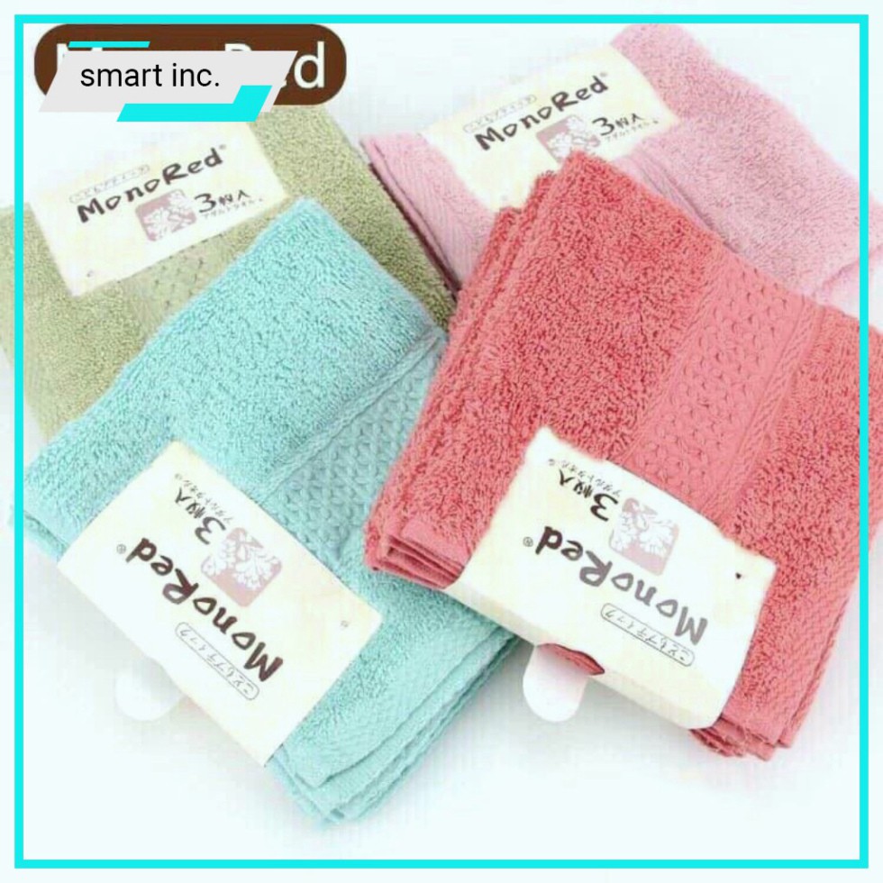 3 Khăn Lau Mặt Monored Nhật Bản Houseware Cho Em Bé Trẻ Con 100% Cotton Cao Cấp Mềm Mịn Kháng Khuẩn Nano 34x34cm