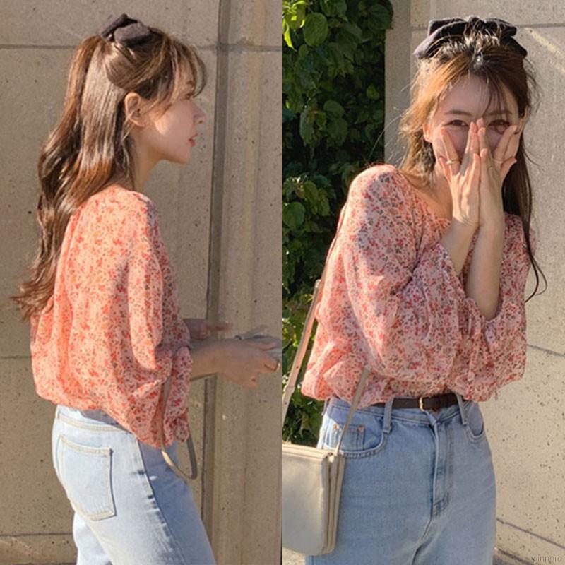 Women's Korean-style chiffon floral long-sleeved thin shirt | BigBuy360 - bigbuy360.vn
