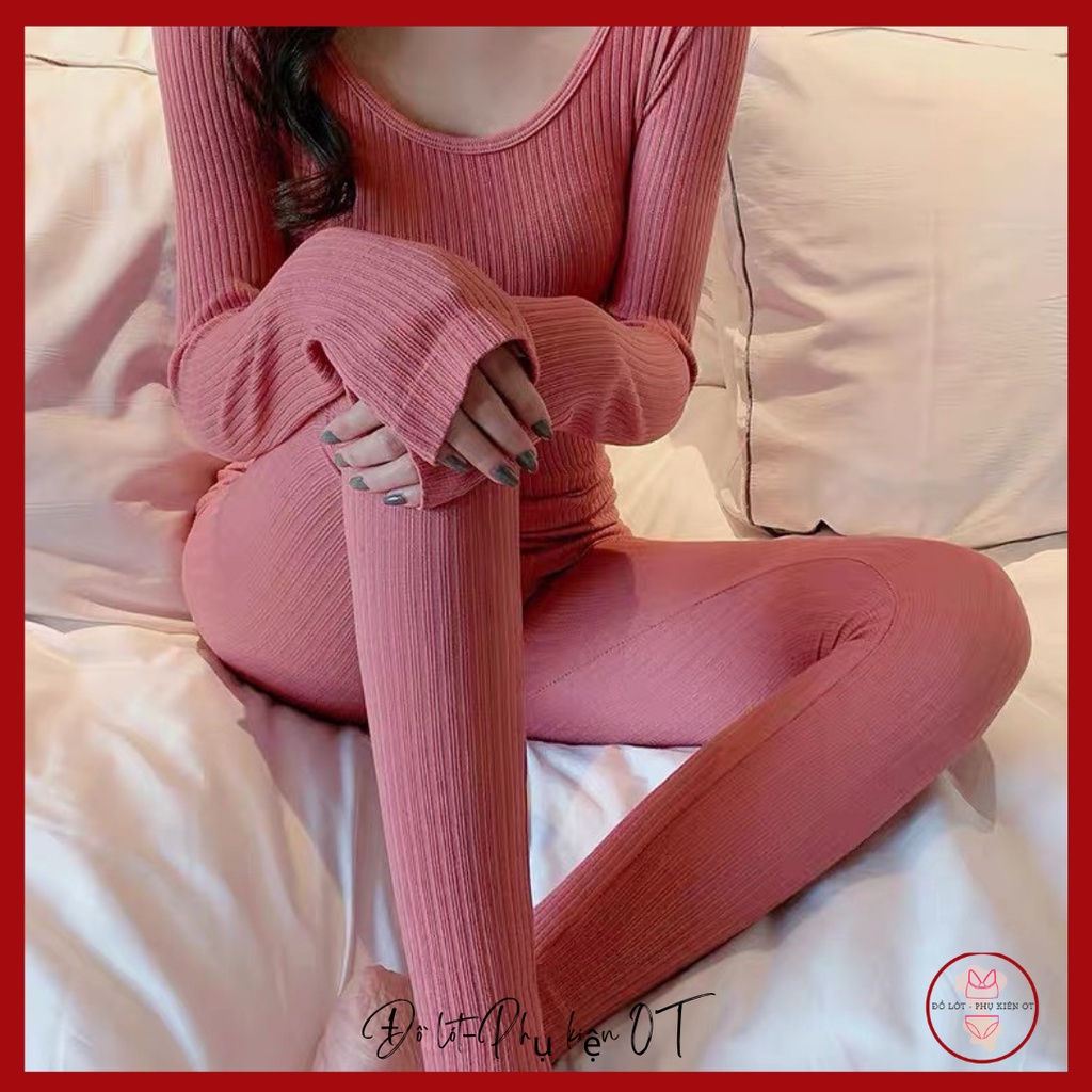 Bộ len tăm nữ giữ nhiệt thu đông nữ, bộ ngủ ở nhà siêu ấm áp quần áo mặc dài tay thời trang ulzzang BL01 | BigBuy360 - bigbuy360.vn