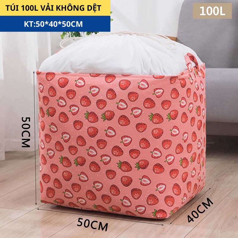 Túi Đựng Quần Áo Chăn Ga Cỡ Lớn 100Lit, Nắp Miệng Dây Rút, Vải Không Dệt Akii Home TD03(Loại rẻ)
