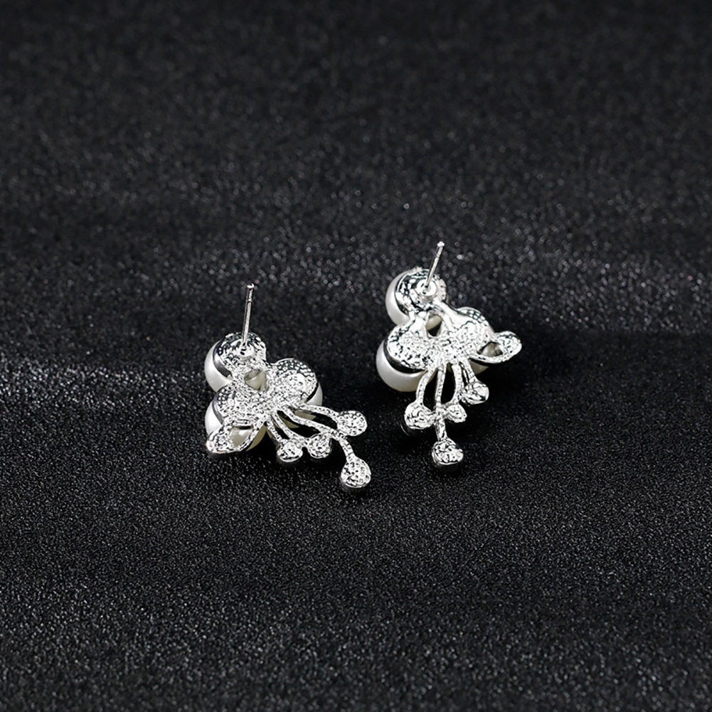 Bộ Vòng cổ + Bông Tai Đính Đá &amp; Ngọc Trai Giả Hình Hoa Cho Nữ