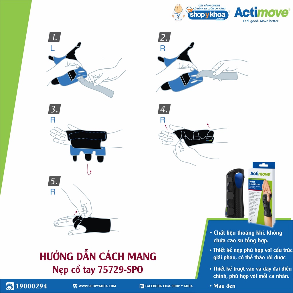 Nẹp Cổ Tay 75729-SPO Actimove Wrist Stabilizer, Màu Đen - NK Chính Hãng Châu Âu (1 cái)