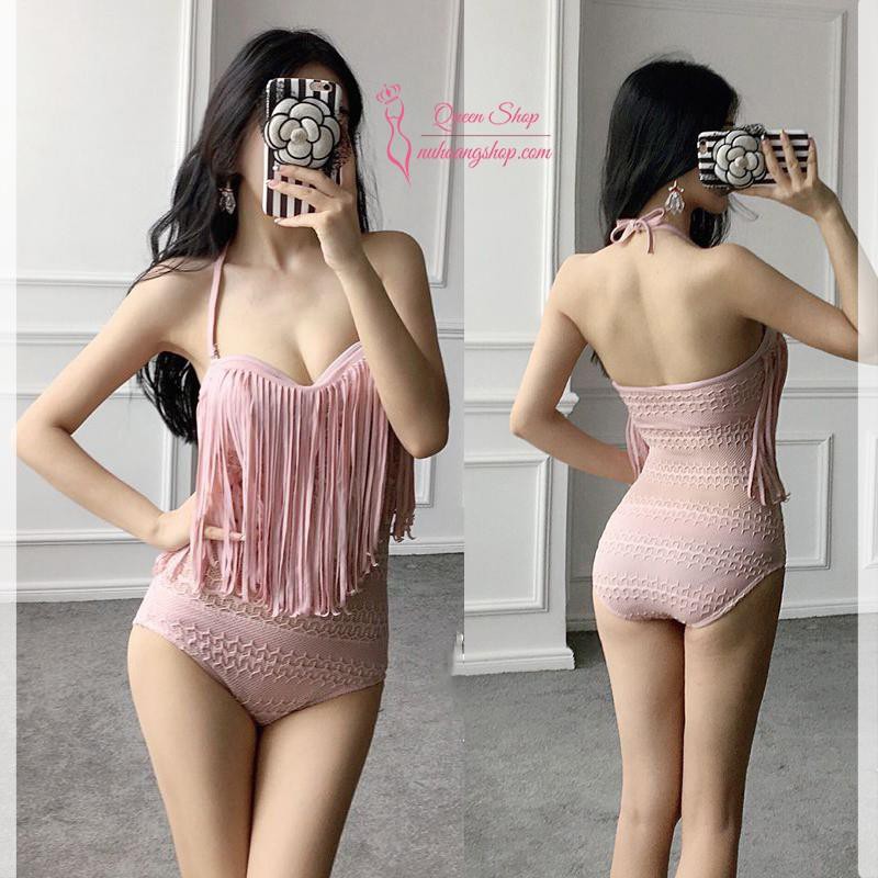 Đồ bơi nữ - bikini 2 mảnh tua rua cực xinh màu hường BKN154