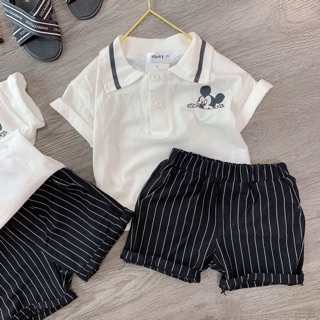 SET BỘ POLO MICKEY QUẦN KẺ SỌC