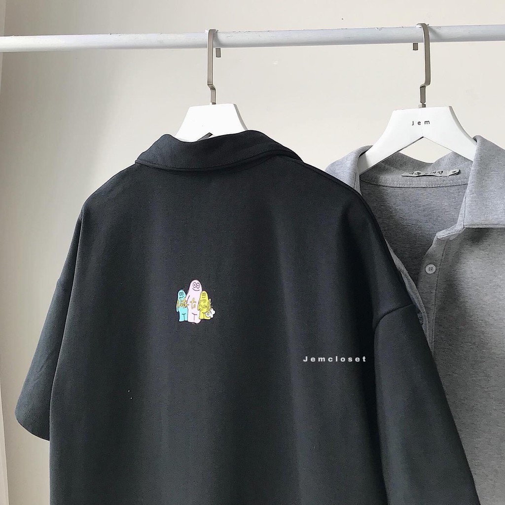 Đầm nữ polo dáng suông cộc tay in logo hoạt hình , Váy Phông Cộc Tay Cổ Bẻ Dáng Suông Ullzang,Hai Màu Đen Xám Freeship | BigBuy360 - bigbuy360.vn