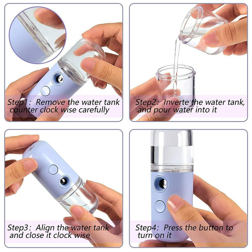 Máy tạo độ ẩm cho mặt mini nano cầm tay, máy phun sương di động, có thể sạc bằng USB - hickies lacing system