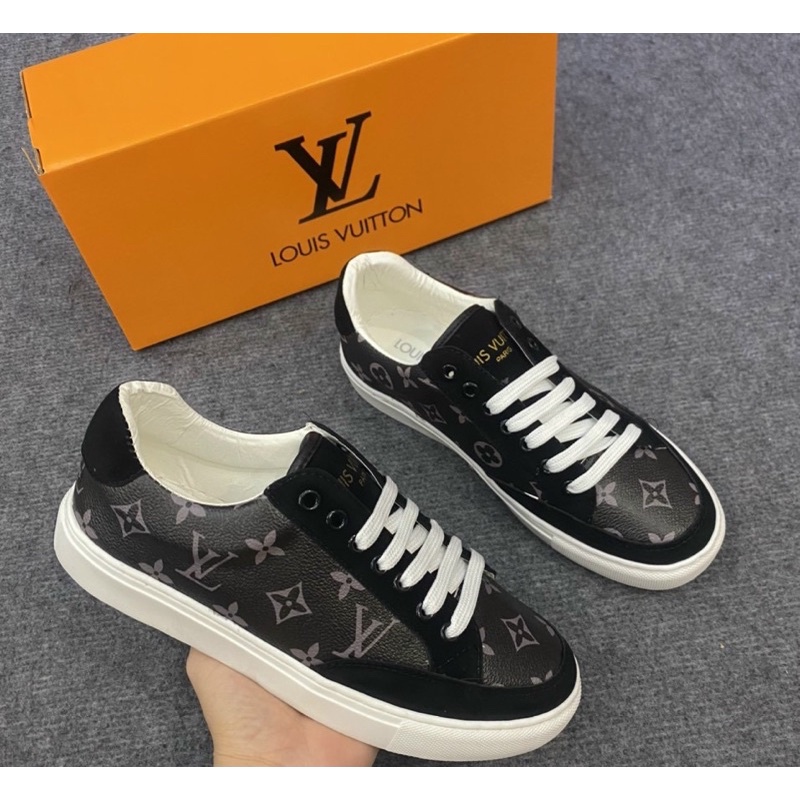 Giầy buộc dây LV thời trang nam đế cao mũi tròn, Giầy thể thao có hoạ tiết phối mầu phong cách giới trẻ btshop từ 38-42