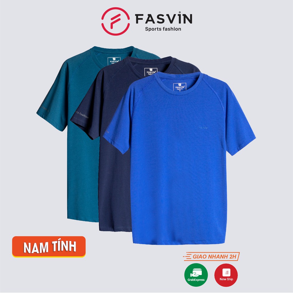 Áo thun nam cổ tròn Fasvin TS20233.SG vải cvc trơn mát co giãn form regular fit