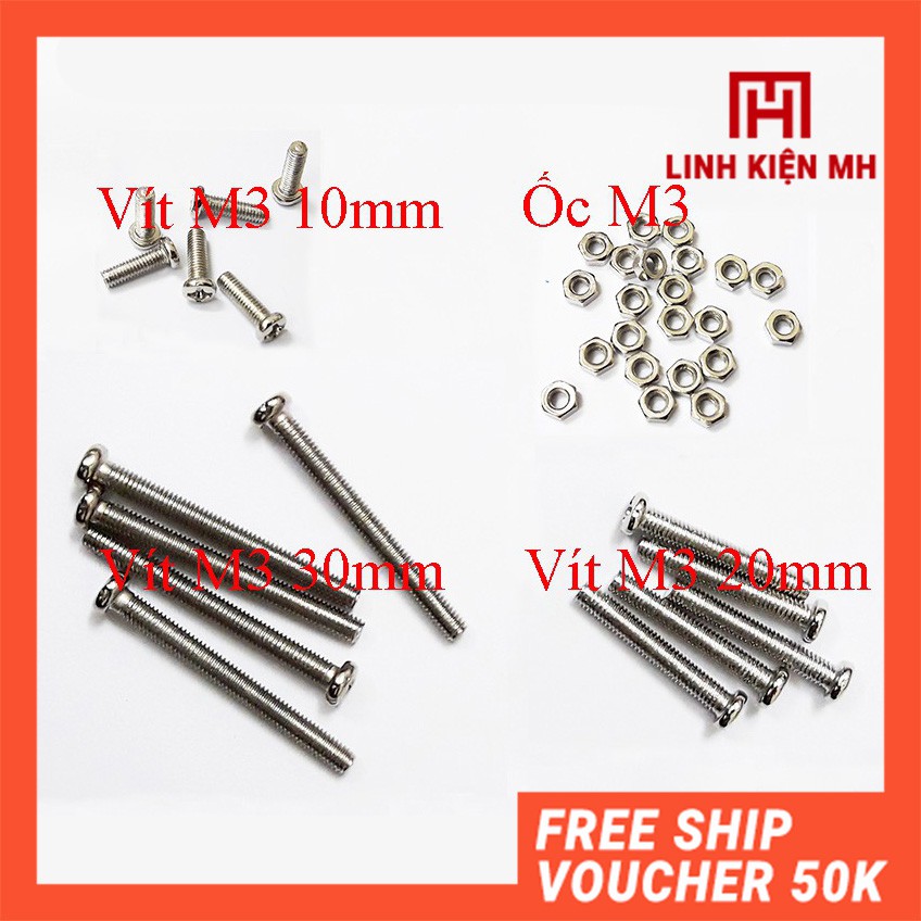 Bộ 20 Ốc Vít Cỡ M3 Các Loại Độ Dài 5/10/20/30 mm