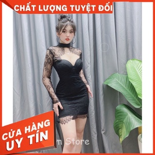 ✔️hienphamstore✔️ đầm ren cao cấp cúp hở ngực tay dài, đầm tay ren - dn8277