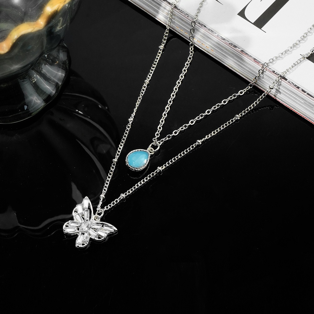 Vòng cổ Bạc Nhiều Lớp Mặt Hình Bướm Đính Đá Nhiều Màu Sắc Phong Cách Cổ Điển Cho Nữ