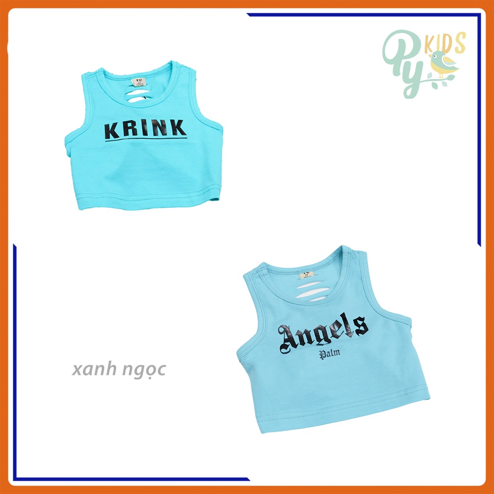 Áo croptop/ áo sát nách hở rốn bé gái từ 15-22kg, in chữ hở lưng mẫu mới 2021