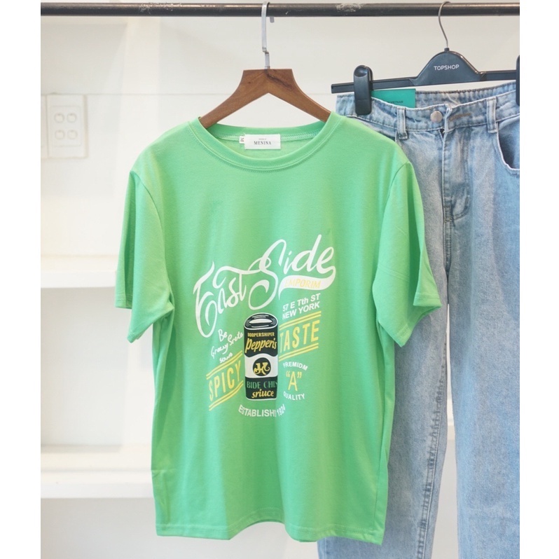 Áo thun nữ chất cotton  in hình lon SPICY màu xanh lá thời trang