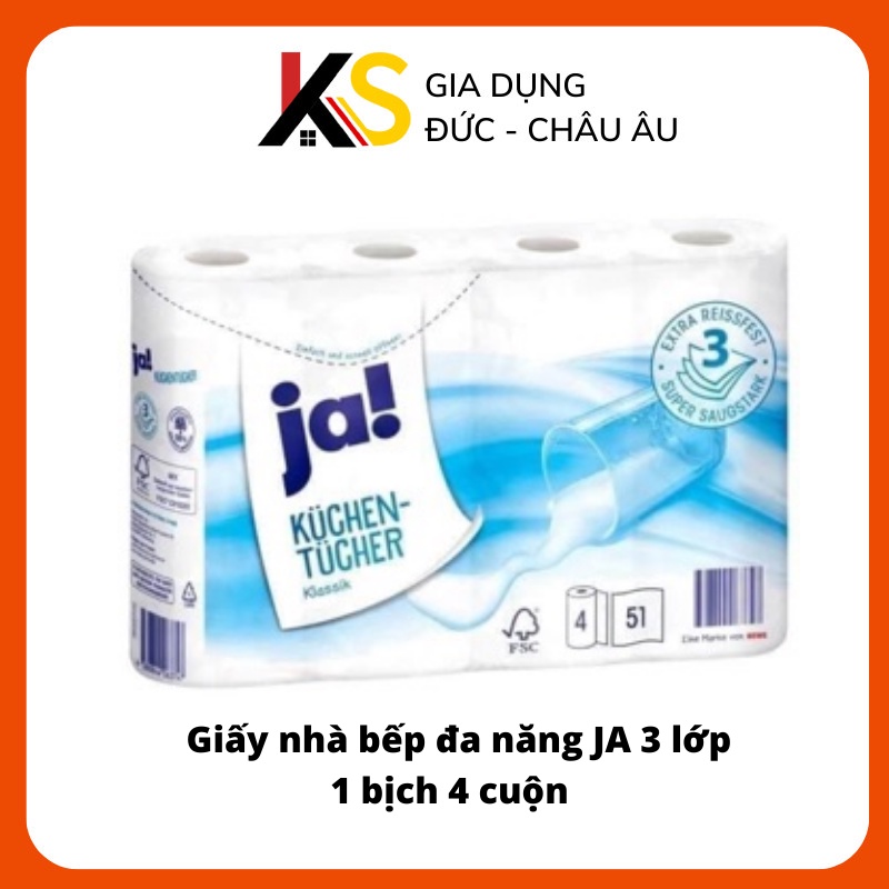 Giấy nhà bếp đa năng JA 3 lớp bịch 4 cuộn 51 tờ/cuộn