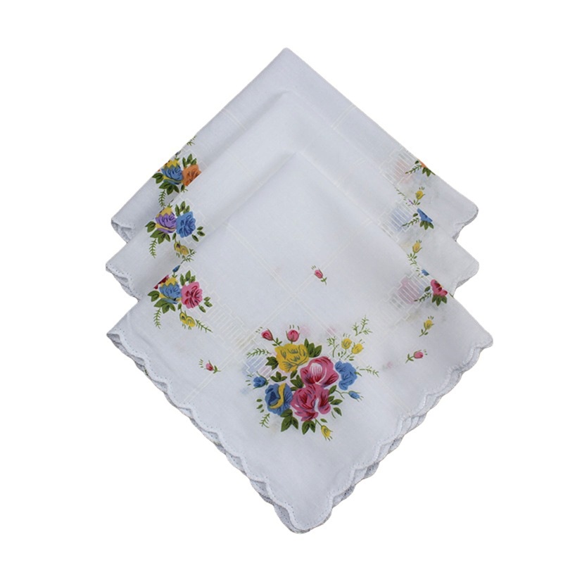 Bộ 3 Khăn Tay Cotton Viền Lượn Sóng Thêu Hoa Cho Nữ Afternoo