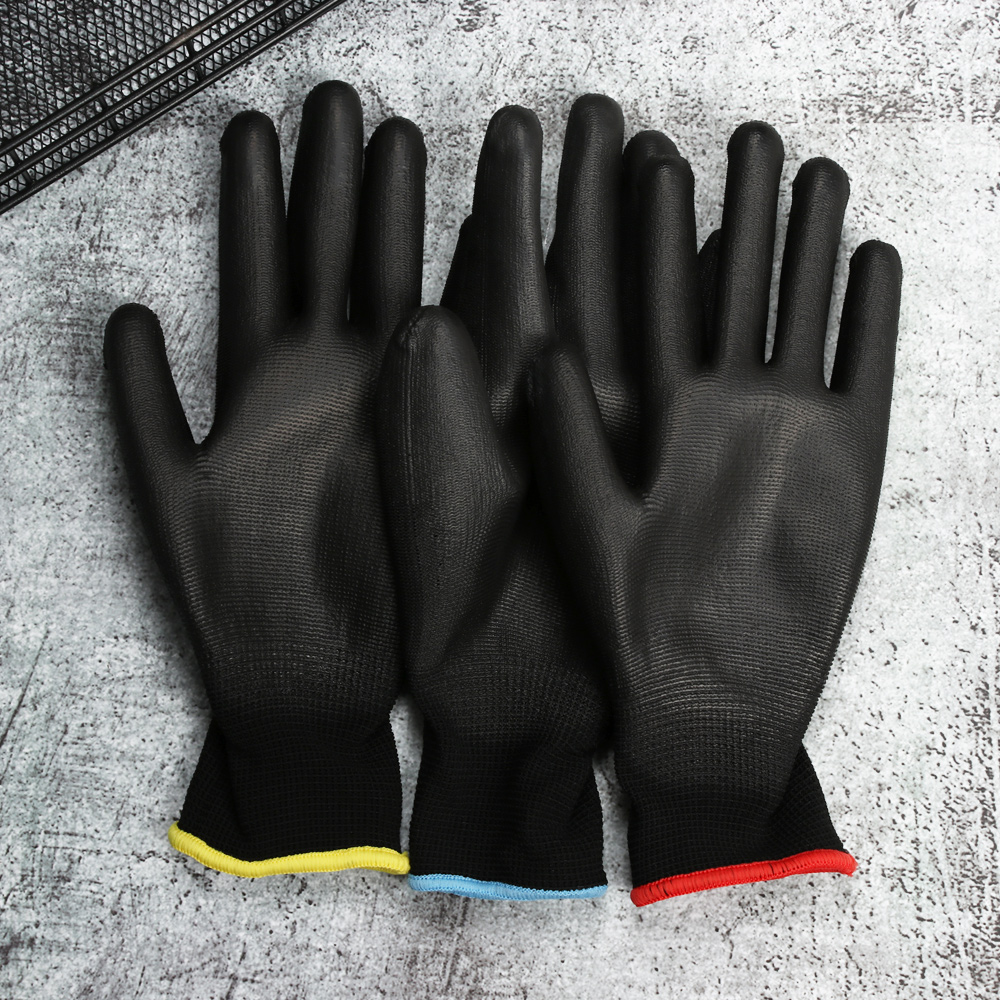 ☆YOLA☆ 1/6 Pairs Safety Work Gloves PU Polyurethane Labor Protection Nylon Non-slip Anti-static Black Coated