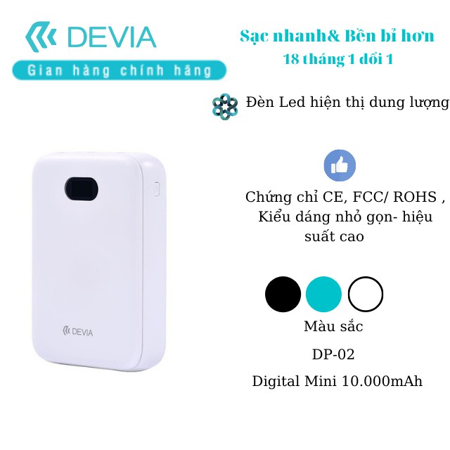 Pin dự phòng Devia mini Digital 10.000mAh- hàng chính hãng