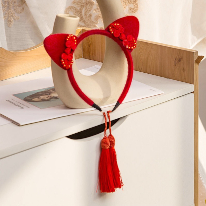 Cài Tóc Đính Nơ Tua Rua Phong Cách Trung Hoa Mừng Năm Mới Cho Bé Gái