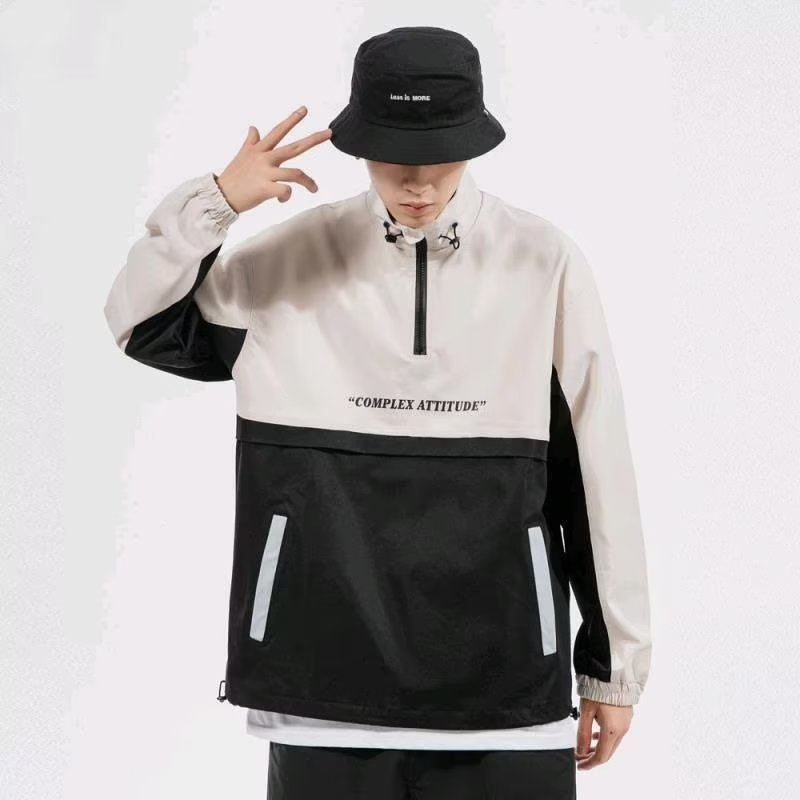 Áo Khoác Thể Thao Chui Đầu Dáng Rộng Phối Khóa Kéo Nửa Thân Kiểu Hip-Hop Đường Phố Cá Tính Cho Nam Và Nữ