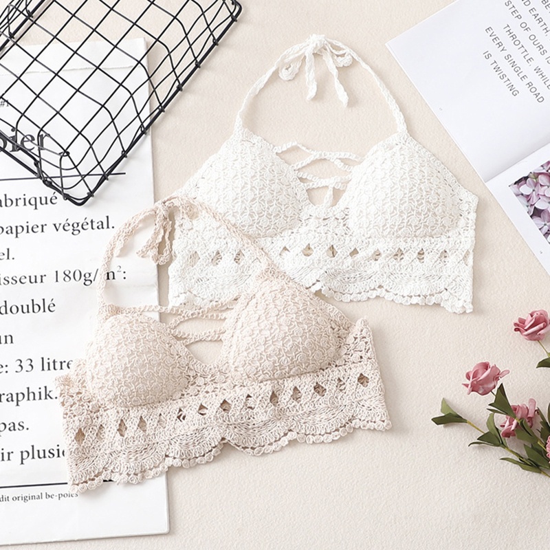 Áo Ngực Bikini Đan Len Cổ Chữ V Dây Chéo Phong Cách Boho Quyến Rũ Thời Trang Đi Biển Cho Nữ