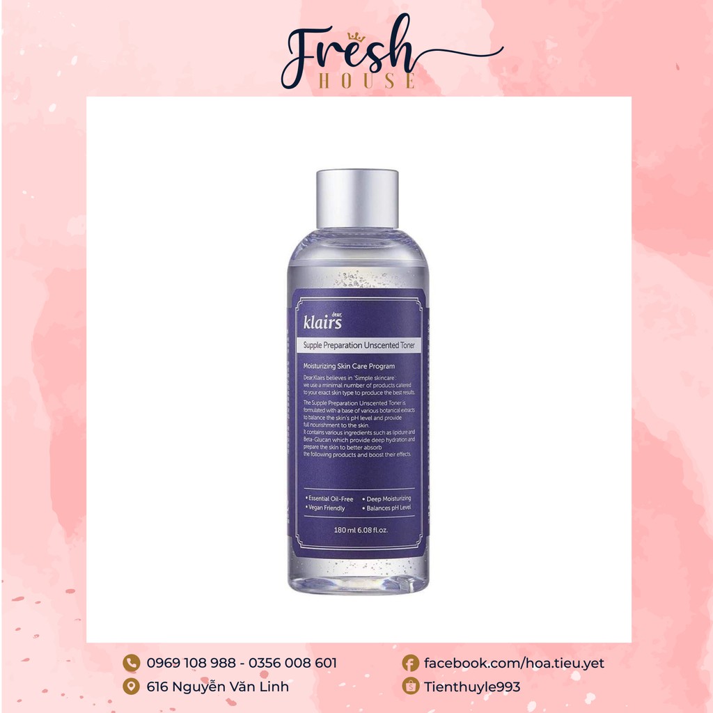 Nước hoa hồng không mùi Dear Klairs Supple Preparation Unscented 180ml