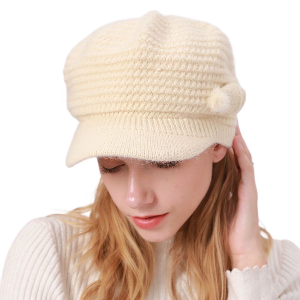 Mũ Nồi Dệt Kim Phối Lông Thỏ Thời Trang Thu Đông Cho Nữ