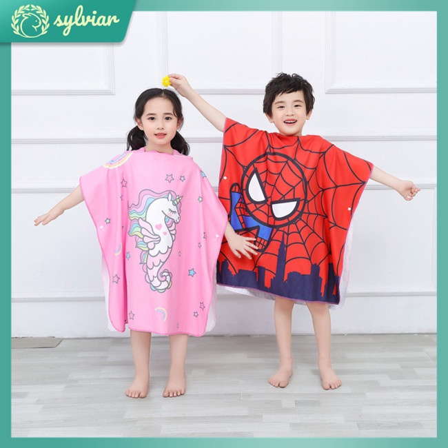 Khăn Choàng Tắm Có Mũ Trùm Đầu Mau Khô Họa Tiết Hoạt Hình Dành Cho Bé 0-12 Tuổi