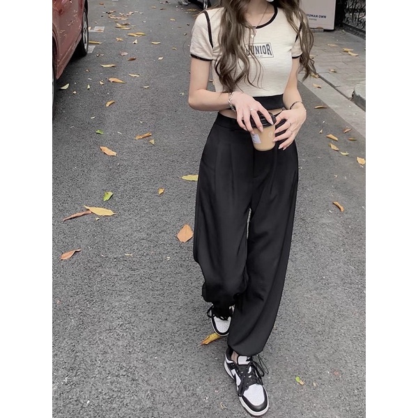 Quần jogger cạp cúc , quần suông rút dây gấu