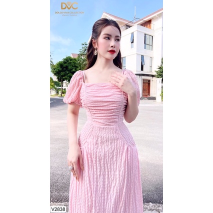 V2838 váy chữ A màu hồng