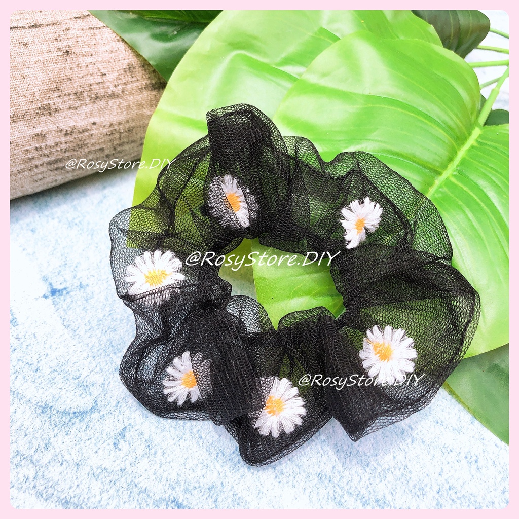 [Ảnh thật]CỘT TÓC VẢI SCRUNCHIES HOA CÚC THÊU DAISY -THỜI TRANG HÀN QUỐC NỮ GIÁ RẺ ĐẸP