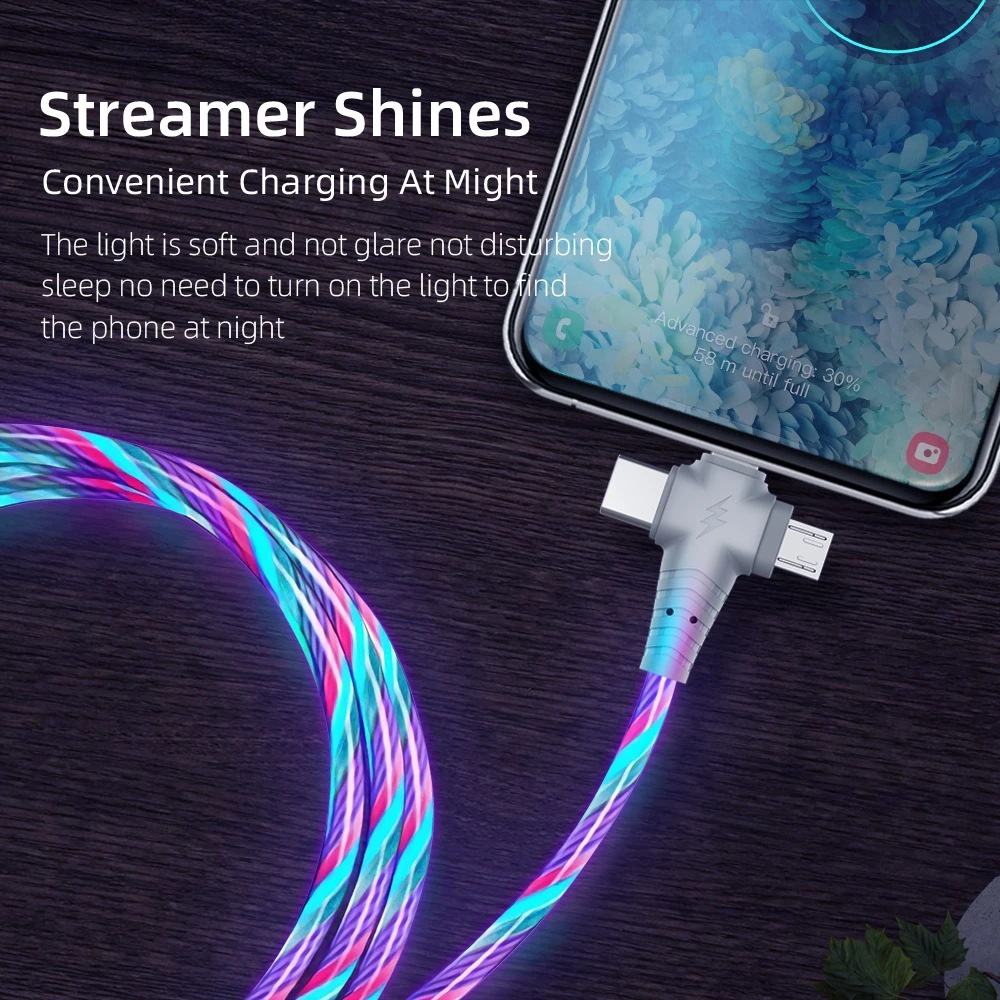 Cáp Sạc Nhanh 2.1a / Micro Usb / Type-c Có Đèn Led 3 Trong 1 Cho Android