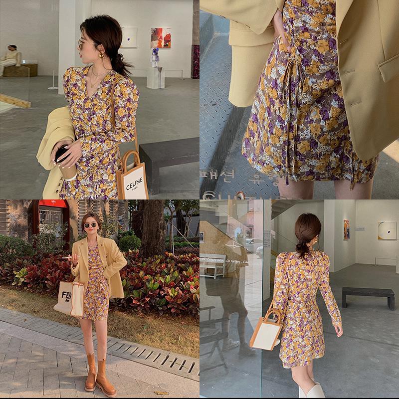 ❤New products❤2021 early spring new French retro v-neck floral dress with waist and thin long skirt women | BigBuy360 - bigbuy360.vn