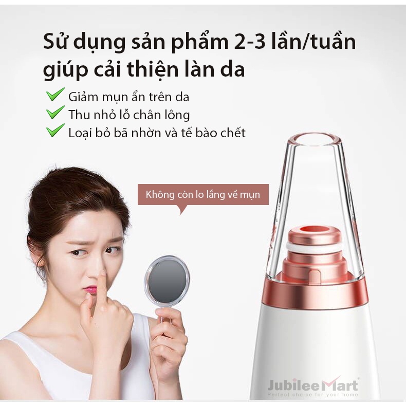 Máy hút mụn cao cấp tặng kèm 6 đầu hút, hút sạch mụn đầu đen, mụn cám, bã nhờn sử dụng pin sạc tiện lợi