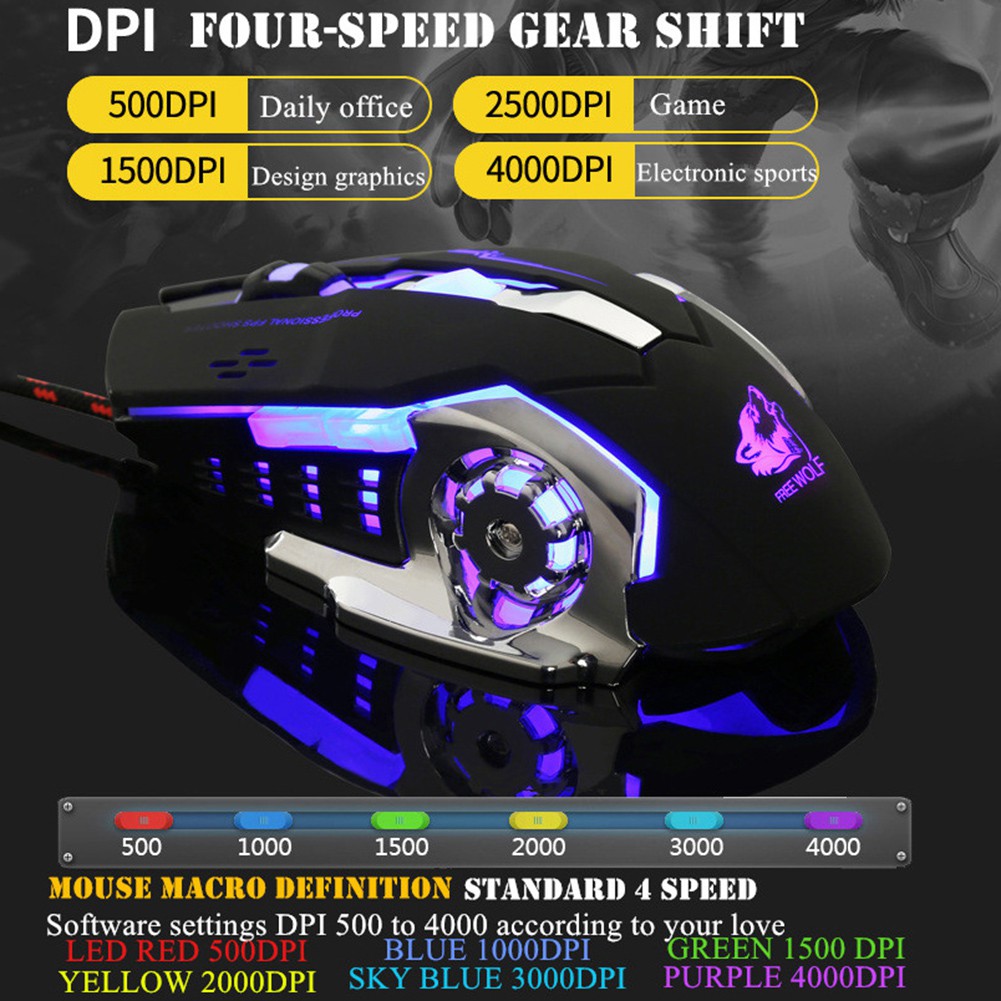 Chuột Gaming Hel + Guigsi Không Dây Dpi 2.4ghz 6 Nút Bấm Có Đèn Led