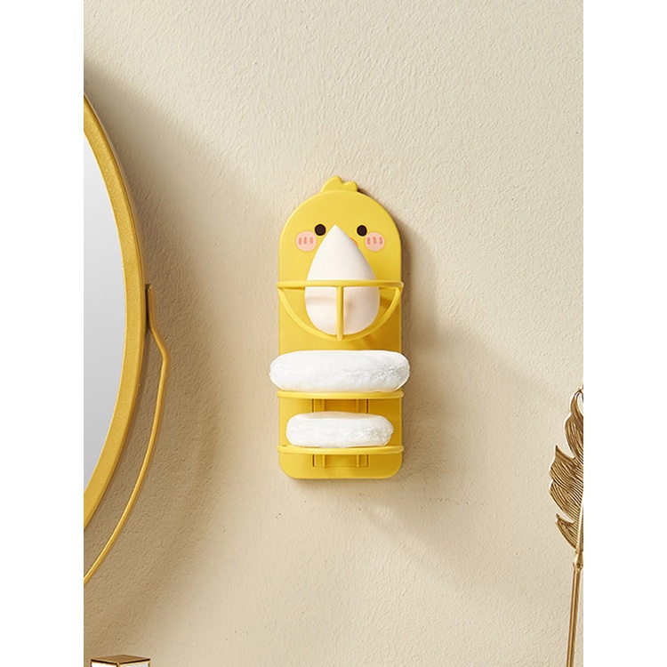 [Hàng mới về] Giá đỡ bông phấn trang điểm gắn tường hình vịt hoạt hình gọn nhẹ